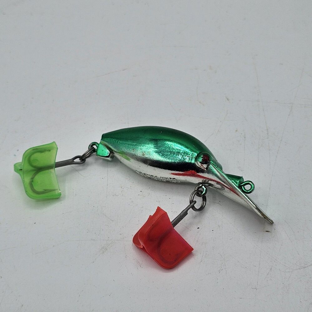 Vintage Luhr Jensen Hot Shot #25 Metallic Green Silver Belly With Hook Guards